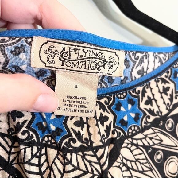 Flying Tomato Women's Blue Rayon Paisley Print Pullover Poncho Top Size Large - Picture 5 of 13